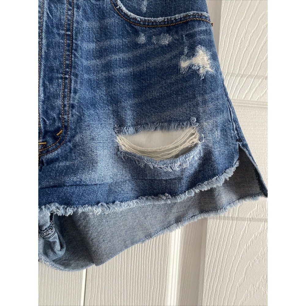 Abercrombie & Fitch High Rise Distressed Denim Shorts Womens Size 26 Blue Cotton - Picture 4 of 8